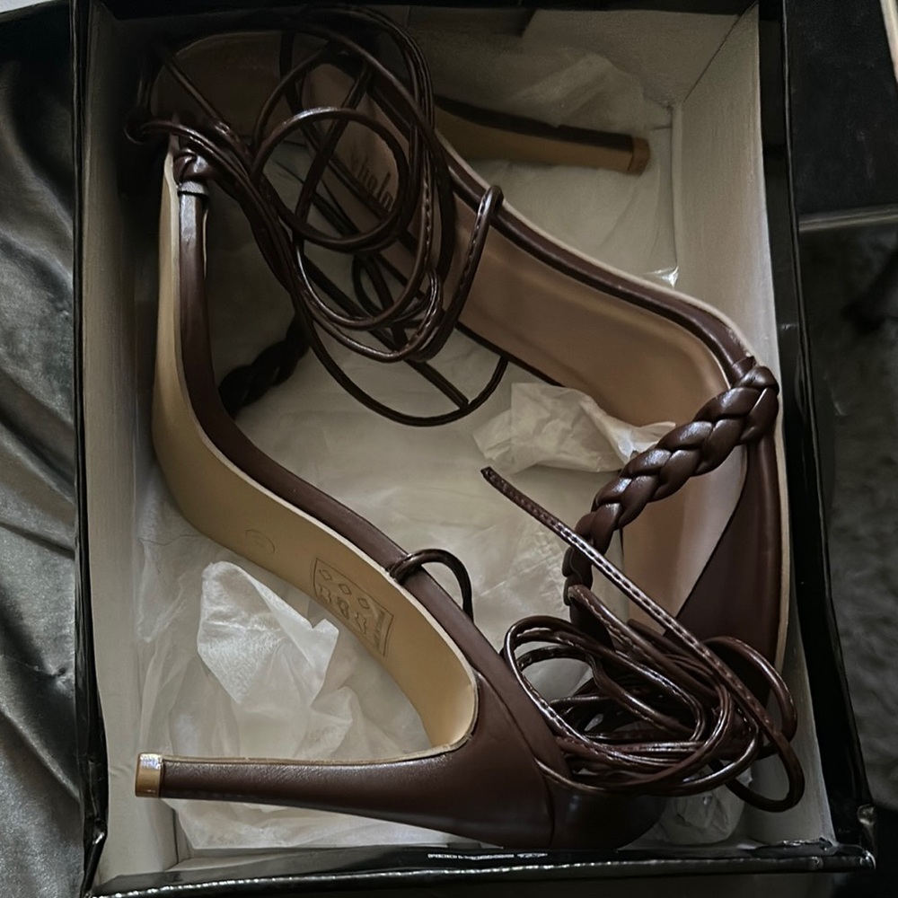 SHEIN Dark Brown Braided Strap Heels